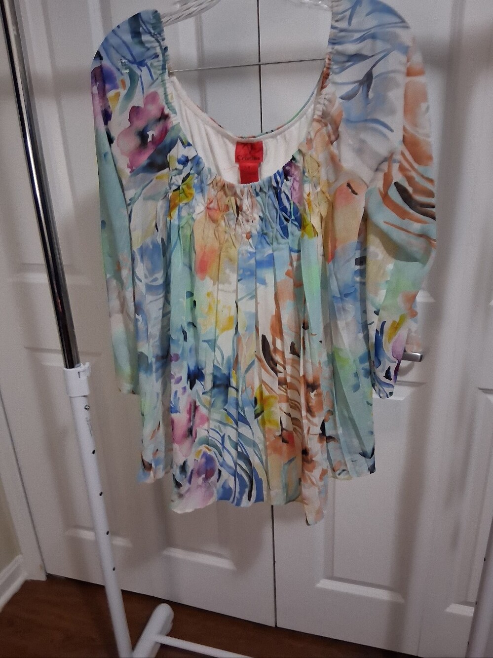Christina Pastel Floral Watercolor Scoop-Neck Blouse
